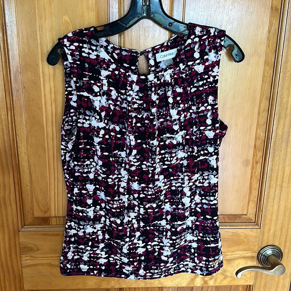 Calvin Klein purple/white/black sleeveless blouse